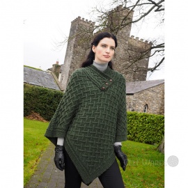 Buttoned Poncho (Extra Soft) - Moss Green