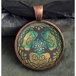 Triple Tree of Life Round Domed Pendant