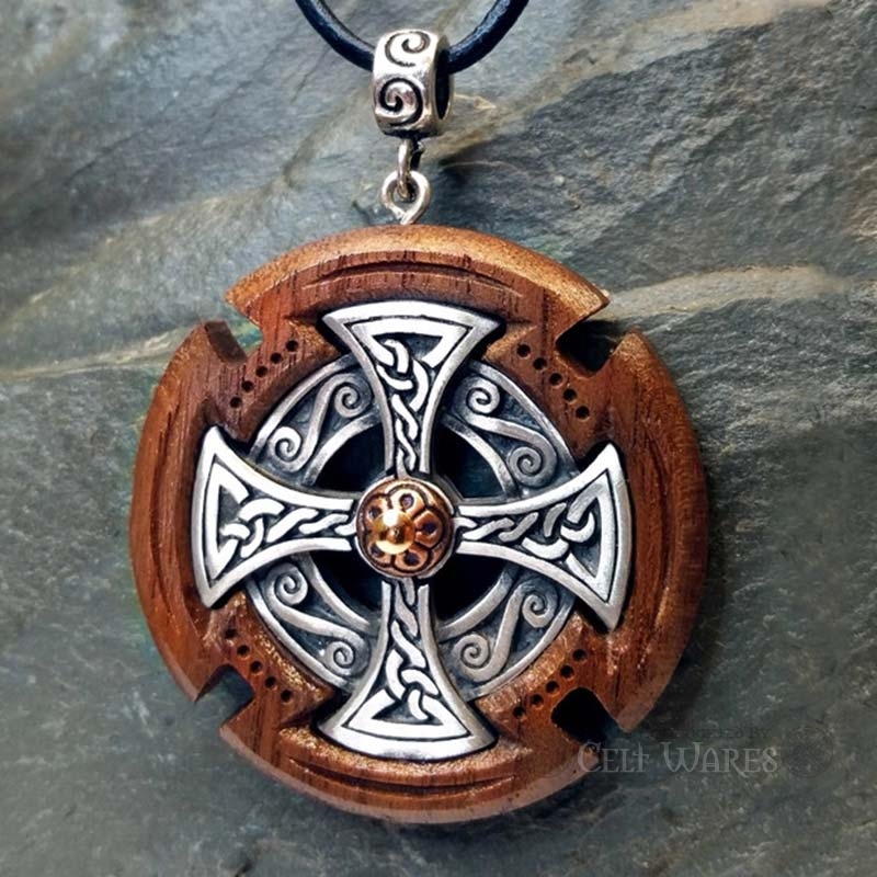 Celtic Cross Pendant in Walnut Trim Celt Wares