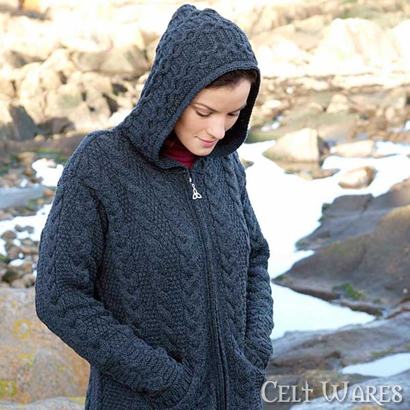 Merino Hooded Jacket with Pockets - Navy - Celt Wares