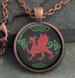 Red Dragon Round Domed Pendant