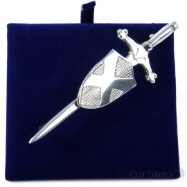 Saltire Shield on Claymore Kilt Pin