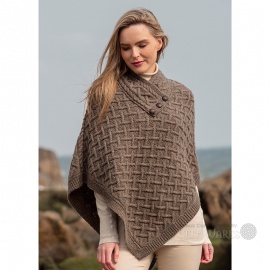 Buttoned Poncho (Extra Soft) - Brown