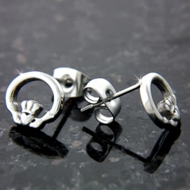 Claddagh Post Steel Earrings