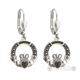 Sterling Silver Claddagh Earrings, Connemara & Marcasite