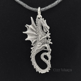 Vertical Dragon Pewter Pendant