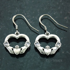 Heart Claddagh Steel Earrings CZ