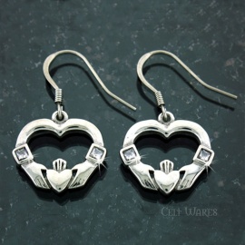 Heart Claddagh Steel Earrings CZ