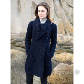 Large Collar Button Coat - Navy