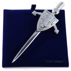 Rampant Lion Shield on Claymore with Thistle Top Kilt Pin