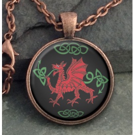 Red Dragon Round Domed Pendant