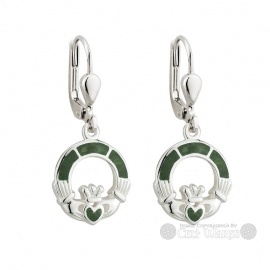 Sterling Silver Round Claddagh Connemara Marble Earrings