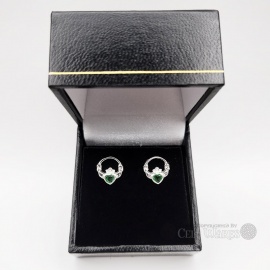 Small Claddagh with Green CZ Heart Earrings