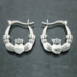 Steel Claddagh Hoop Earrings - Large
