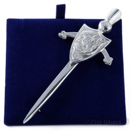 Thistle Shield on Claymore with Thistle Top Pewter Kilt Pin