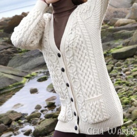 Two Pocket Merino Ladies Cardigan - Natural