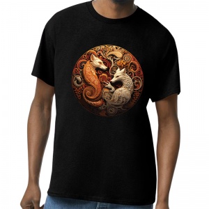 2 Celtic Foxes - Black T-Shirt