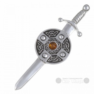 Amber Shield & Sword Kilt Pin