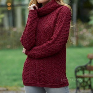 Cowl Neck Ladies Aran - Fushia 