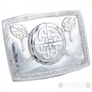 Pewter Belt Buckle - Celtic Shield with Crossed Swords