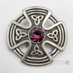 Round Trinity Cross Brooch with Purple Stone