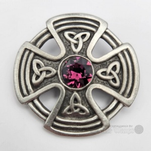 Round Trinity Cross Brooch with Purple Stone