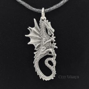 Vertical Dragon Pewter Pendant