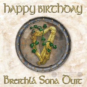 Happy Birthday - Celtic Card - Gold Harp