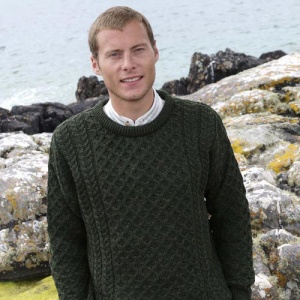 Irish Merino Aran Wool Sweater - Dark Green