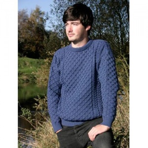 Irish Merino Aran Wool Sweater - Denim