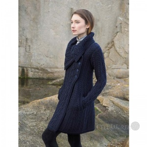 Large Collar Button Coat - Navy