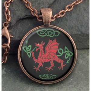 Red Dragon Round Domed Pendant