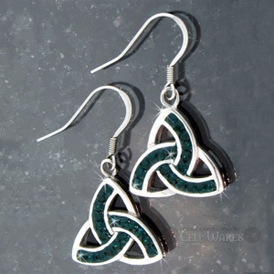 Trinity Earrings with Green Inlay